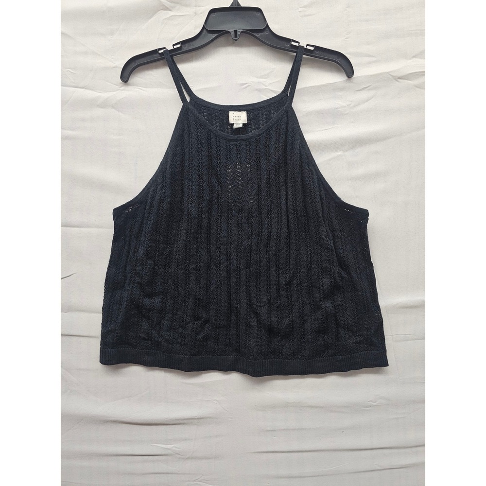 A New Day Womens XXL Black Knit Halter Tank Top Pointelle Cotton Blend 018142571